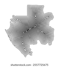 Abstract map of Gabon showing the country border buffered inside with black tapering lines