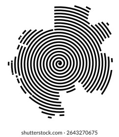 Abstract map of Gabon showing the country with a black spiral line
