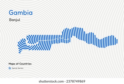 Abstract Map of Gambia in a Circle Spiral Pattern with a Capital of Banjul. African Set.