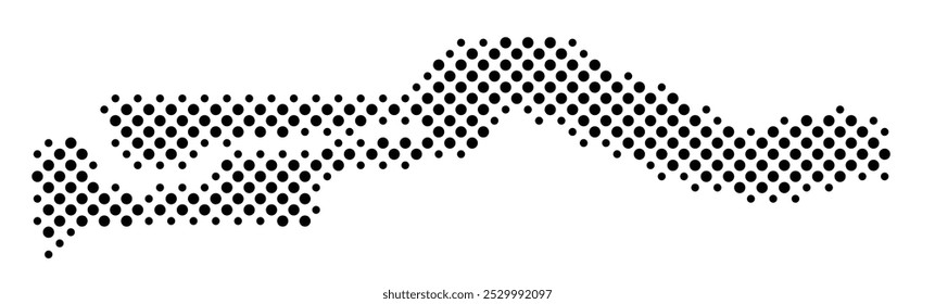 Abstract map of The Gambia with a pattern of black circles like a chessboard