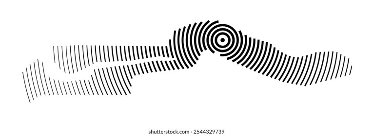 Abstract map of The Gambia showing the country with concentric black tapering lines