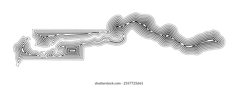 Abstract map of The Gambia showing the country border buffered inside with black tapering lines