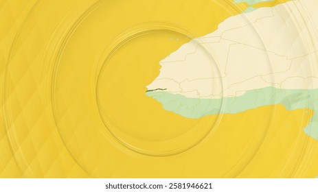 Abstract Map of Gambia and Surrounding Regions with Circular Patterns. Vibrant Abstract Map.