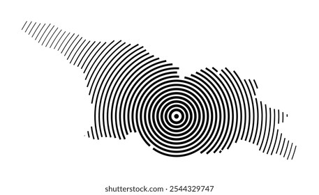Abstract map of Georgia showing the country with concentric black tapering lines