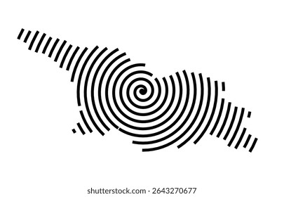 Abstract map of Georgia showing the country with a black spiral line