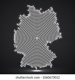Abstract map Germany of glowing radial dots, halftone concept. Vector illustration, eps 10