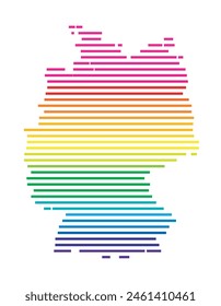 Abstract map of Germany showing the area of the country with horizontal parallel lines in rainbow colors
