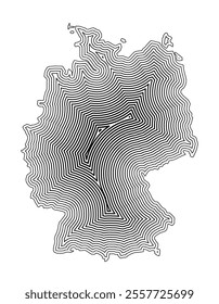 Abstract map of Germany showing the country border buffered inside with black tapering lines