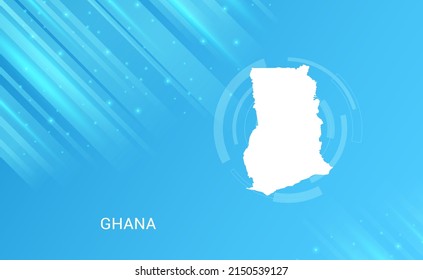 Abstract map of Ghana circuit circle smooth light blue background.