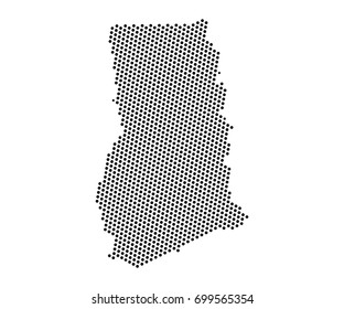 Abstract map of Ghana dots planet, lines, global world map halftone concept. Vector illustration eps 10.