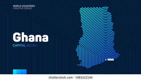 Abstract map of Ghana with hexagon lines