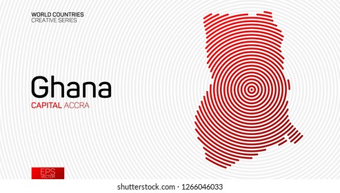 Abstract map of Ghana with red circle lines