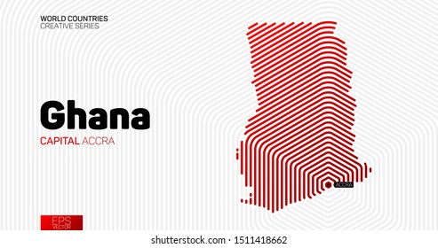 Abstract map of Ghana with red hexagon lines