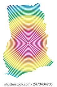 Mapa Abstractas de Ghana que muestra el área del país con anillos concéntricos en colores arcoíris como un blanco de tiro.