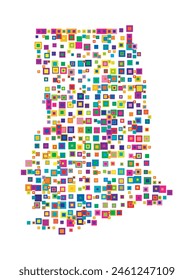 Abstract map of Ghana. Abstract map showing the country with a pattern of overlapping colorful squares like candies