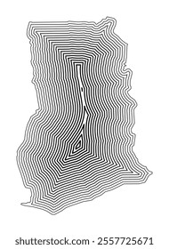 Abstract map of Ghana showing the country border buffered inside with black tapering lines