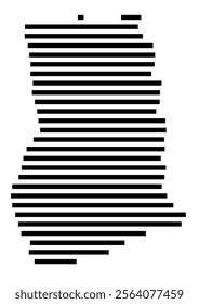 Abstract map of Ghana showing the country with horizontal black lines