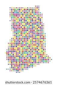 Abstract map of Ghana showing the country with a pattern of colorful squares