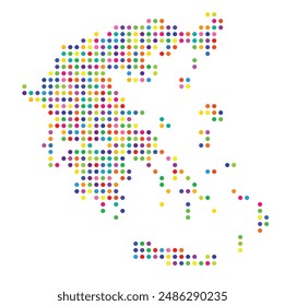 Abstract map of Greece showing the area of the country with a pattern of colorful circles