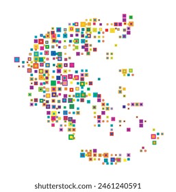Abstract map of Greece. Abstract map showing the country with a pattern of overlapping colorful squares like candies
