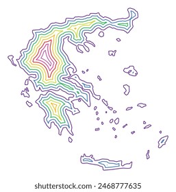 Abstract map of Greece showing the country with concentric rings in rainbow colors.