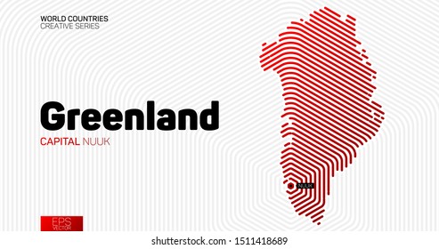 Abstract map of Greenland with red hexagon lines
