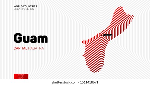 Abstract map of Guam with red hexagon lines