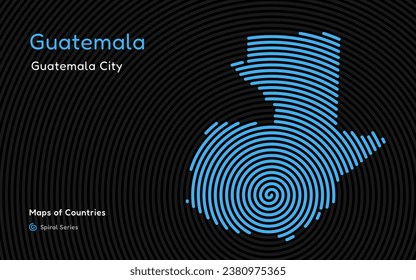 Abstract Map of Guatemala in a Circle Spiral Pattern with a Capital of Guatemala City. Latin America Set.	