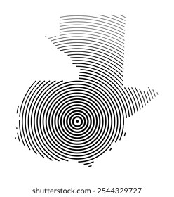 Abstract map of Guatemala showing the country with concentric black tapering lines