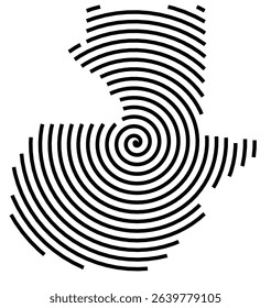 Abstract map of Guatemala showing the country with a black spiral line