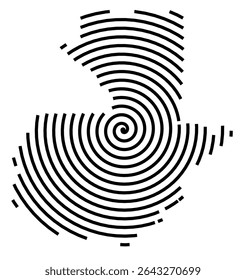 Abstract map of Guatemala showing the country with a black spiral line