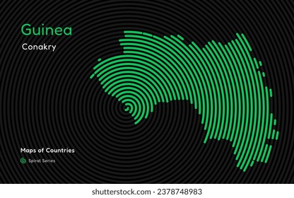 Abstract Map of Guinea in a Circle Spiral Pattern with a Capital of Conakry. African Set.