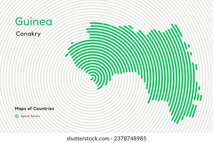 Abstract Map of Guinea in a Circle Spiral Pattern with a Capital of Conakry. African Set.