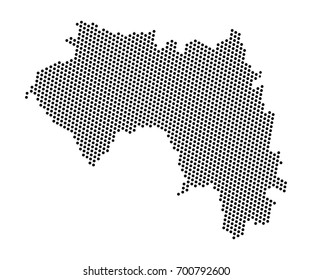 Abstract map of Guinea dots planet, lines, global world map halftone concept. Vector illustration eps 10.