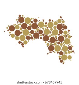 abstract map of guinea filled with circles of different sizes