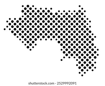 Abstract map of Guinea with a pattern of black circles like a chessboard