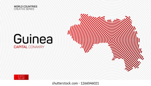 Mapa abstracto de Guinea con líneas de círculo rojas