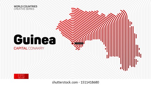 Abstract map of Guinea with red hexagon lines