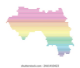Abstrakte Karte von Guinea, die das Gebiet des Landes mit Horizontalen Parallelen in Regenbogenfarben zeigt