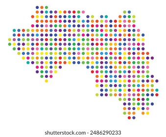 Abstract map of Guinea showing the area of the country with a pattern of colorful circles