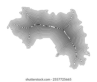 Abstract map of Guinea showing the country border buffered inside with black tapering lines