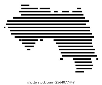 Abstract map of Guinea showing the country with horizontal black lines