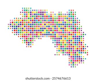 Abstract map of Guinea showing the country with a pattern of colorful squares