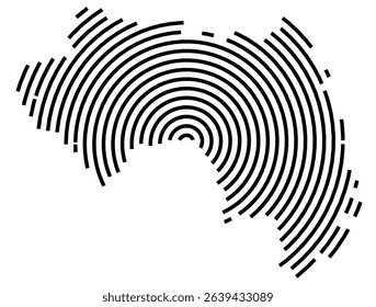 Abstract map of Guinea showing the country with a black spiral line