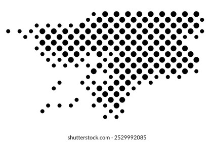 Abstract map of Guinea-Bissau with a pattern of black circles like a chessboard