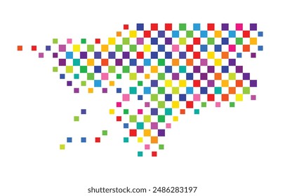 Abstract map of Guinea-Bissau with a pattern of colorful squares like a chess board
