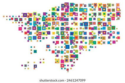Abstract map of Guinea-Bissau. Abstract map showing the country with a pattern of overlapping colorful squares like candies