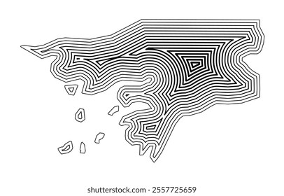 Abstract map of Guinea-Bissau showing the country border buffered inside with black tapering lines