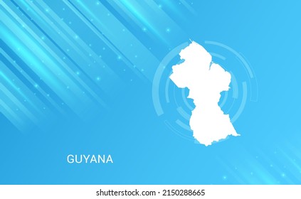 Abstract map of Guyana circuit circle smooth light blue background.