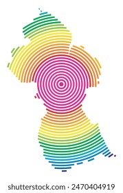 Mapa Abstractas de Guyana que muestra el área del país con anillos concéntricos en colores arcoíris como un blanco de tiro.